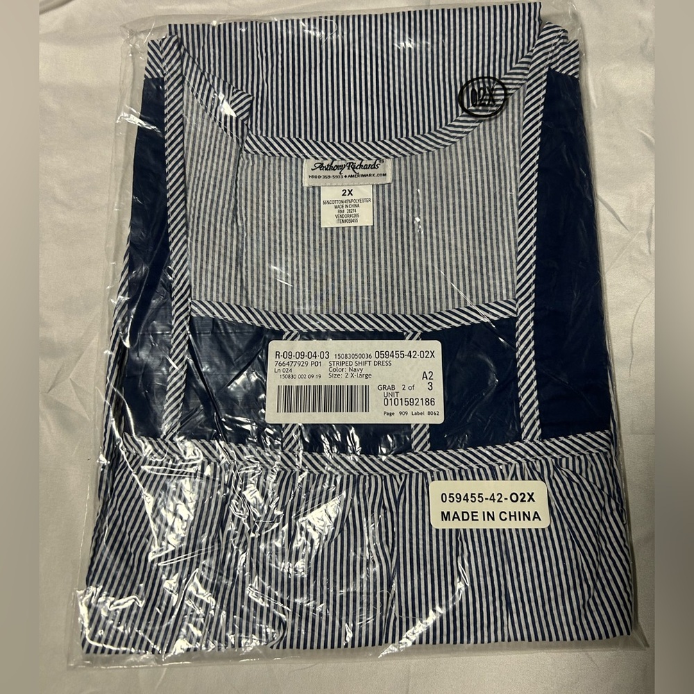 Anthony Richards Women’s Striped Shift Dress 2X Navy NWT  RN 28274